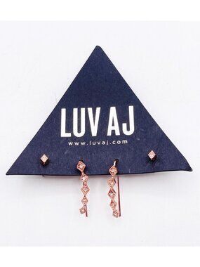 New Luv Aj "Diamond Kite" crawler earrings rose gold tone swarovski crystals